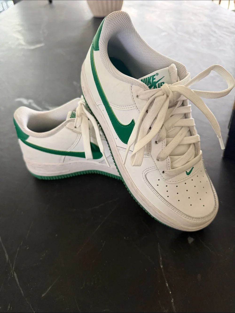 Nike Kids White Low-Top Sneakers with Green Swoosh